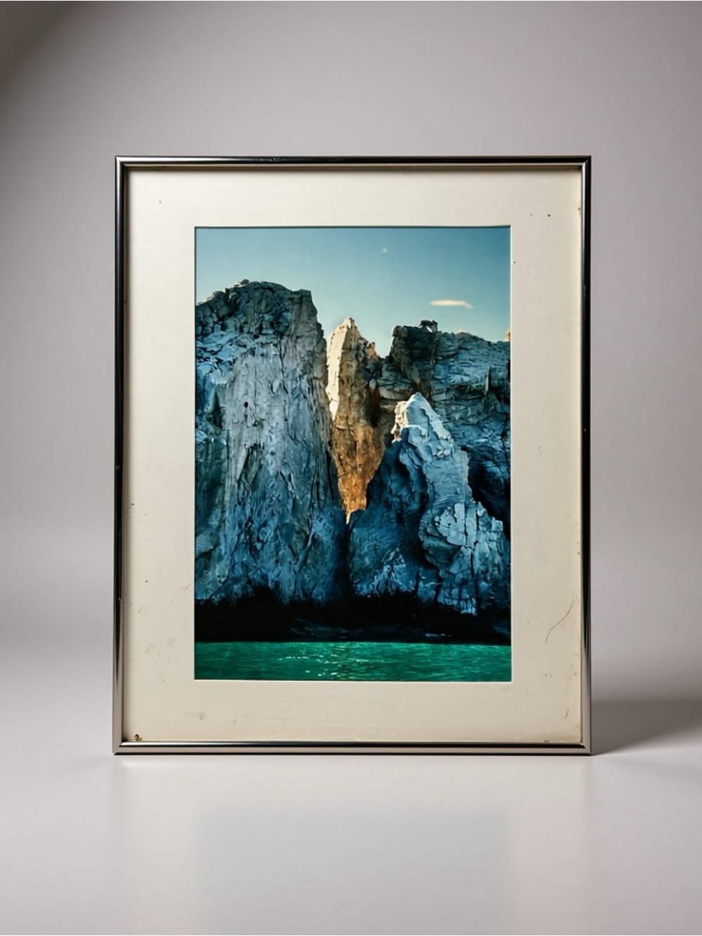 Framed Coastal Landscape Art Print in Silver 14x17.5